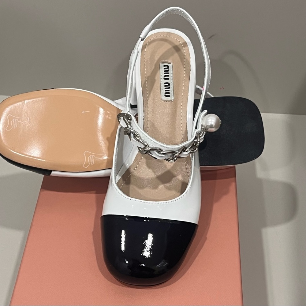 Miu Miu Women's White and Black Slingback Heels - Picture 2 of 5